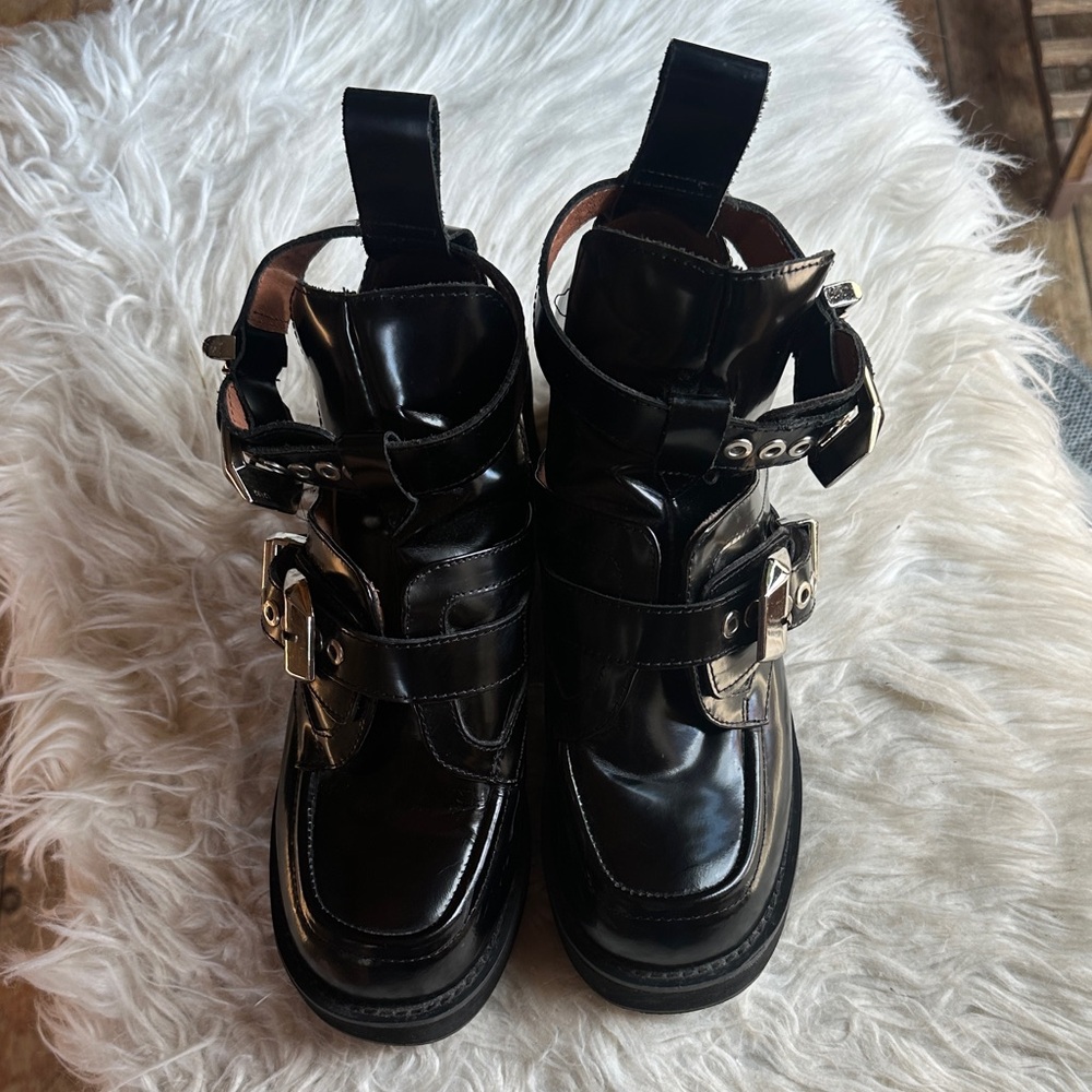 90s style super chunky cut out Jeffrey Campbell black leather buckle loafers 38 - Picture 5 of 6